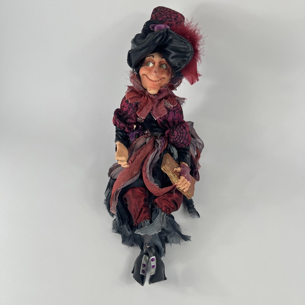 Halloween Witch Doll Shelf Sitter Purple Black Spells Book FLAWS READ
